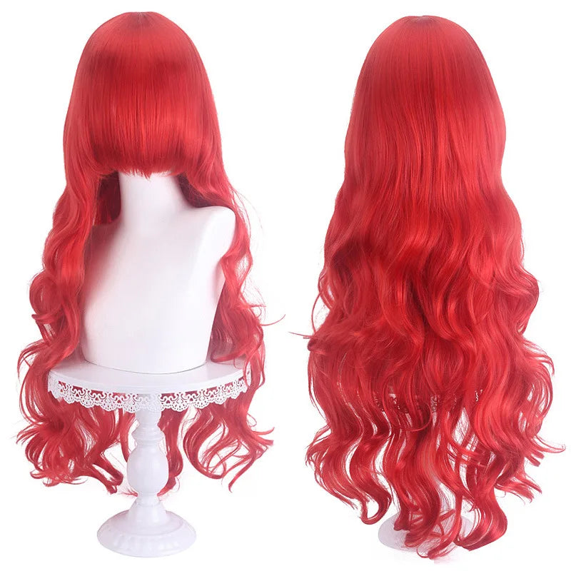 Diagonal Bangs Curly Long Wave Wig for Women Heat-resistant Fiber Synthetic Wig for Daily Cosplay