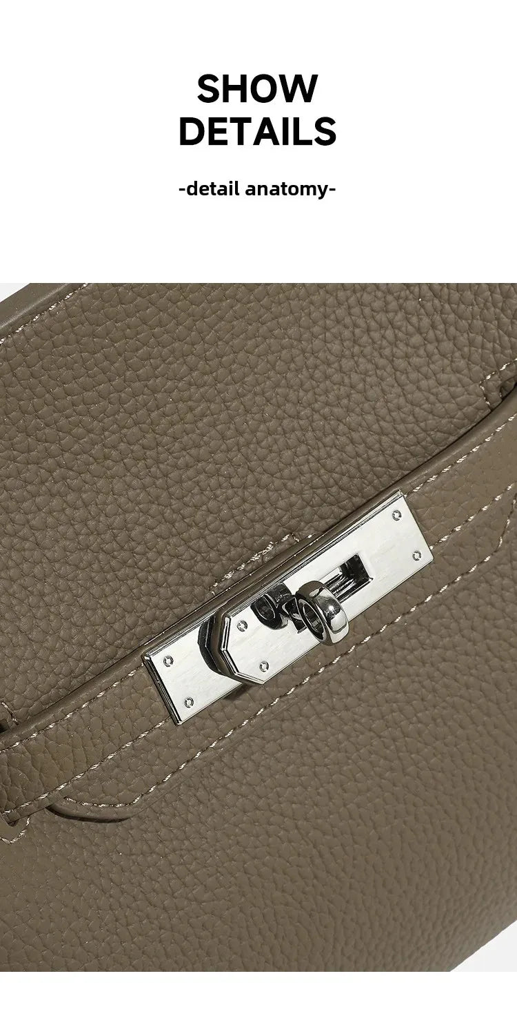 Fashionable Kelly Bag 2025 New Women's Crossbody Bag Retro Lychee Pattern Lock Buckle Single Shoulder Diagonal Bag Luxury Feel