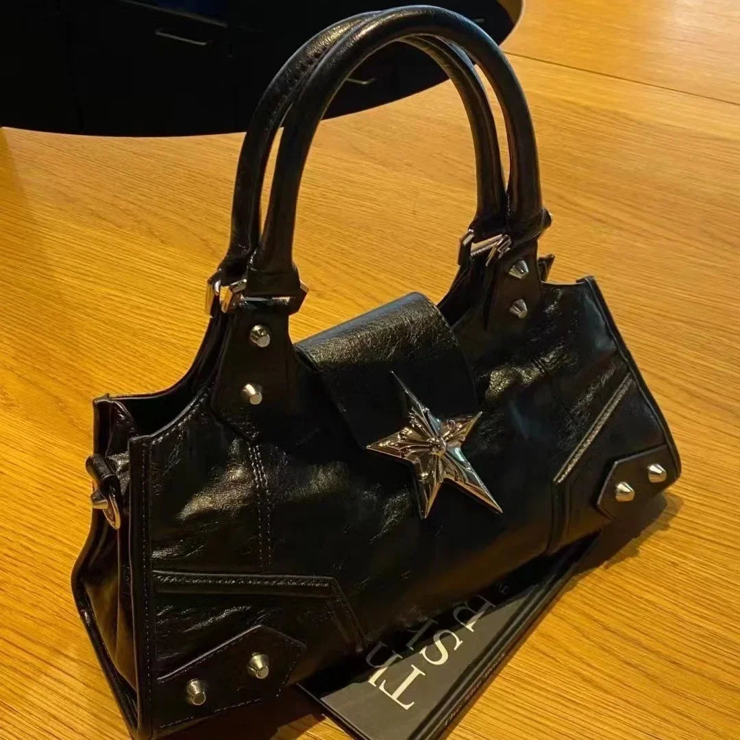 Y2K Korean Gothic Star Girl Black Bag Aesthetic Vintage Fairy Grunge Punk Goth Purse Shoulder Handbags Bucket Tote Bags Women