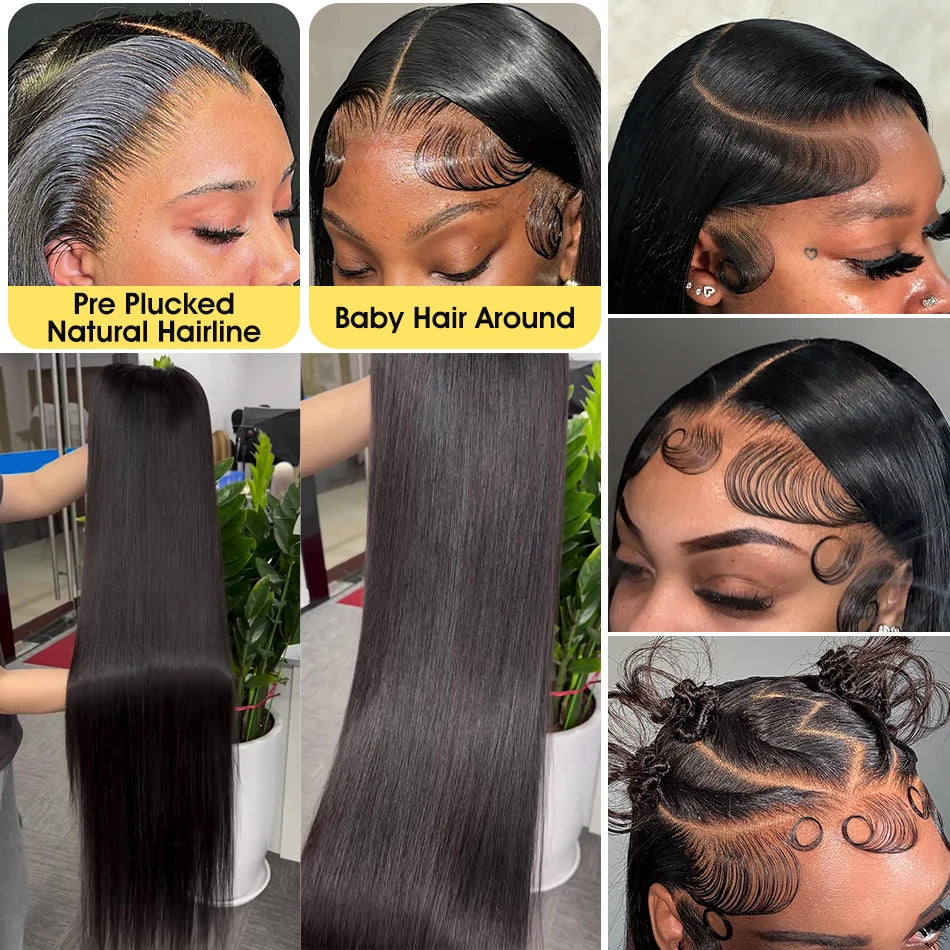 200 Density Straight 13x6 HD Black Lace Frontal Wigs 5x5 Glueless 30 40 Inch 13x4 Lace Front Human Hair Wig Bone Closure Wear Go