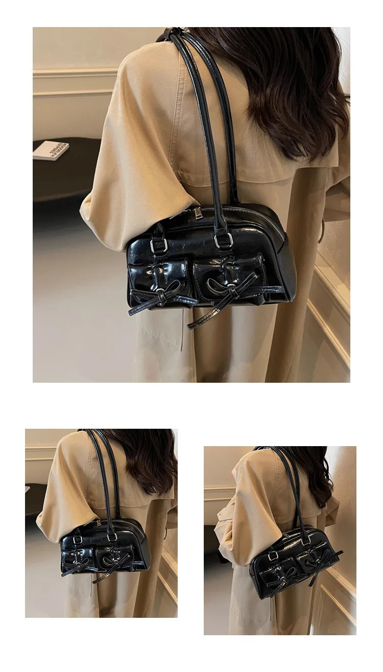 Vintage Women Business Shoulder Bags Simple Ladies Commute Tote Bag Pu Leather Female Underarm Bag Burgundy Large Handbags Purse