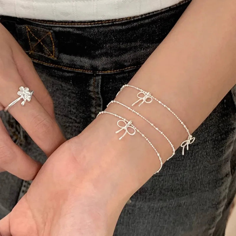 VENTFILLE 925 Sterling Silver Zircon Love Heart Bracelet For Women Bowknot Stars Bead Snake Bone Chain Jewelry Gift Dropship