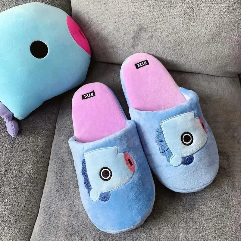Anime BT21 Kawaii Plush Cotton Slippers Chimmy Cooky Women Fashion Spring Autumn Indoor Non-Slip Slippers