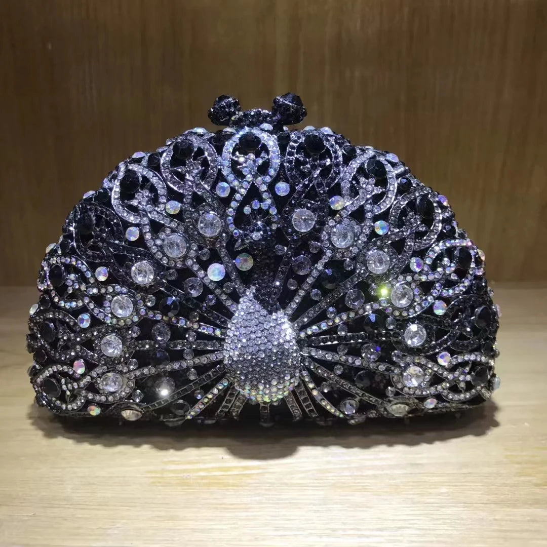 Women Peacock Animal Multicolored Clutch Bag Diamond Crystal Dinner Party Gala Handbag Wedding Bridal Birthday Gift Cute Purse