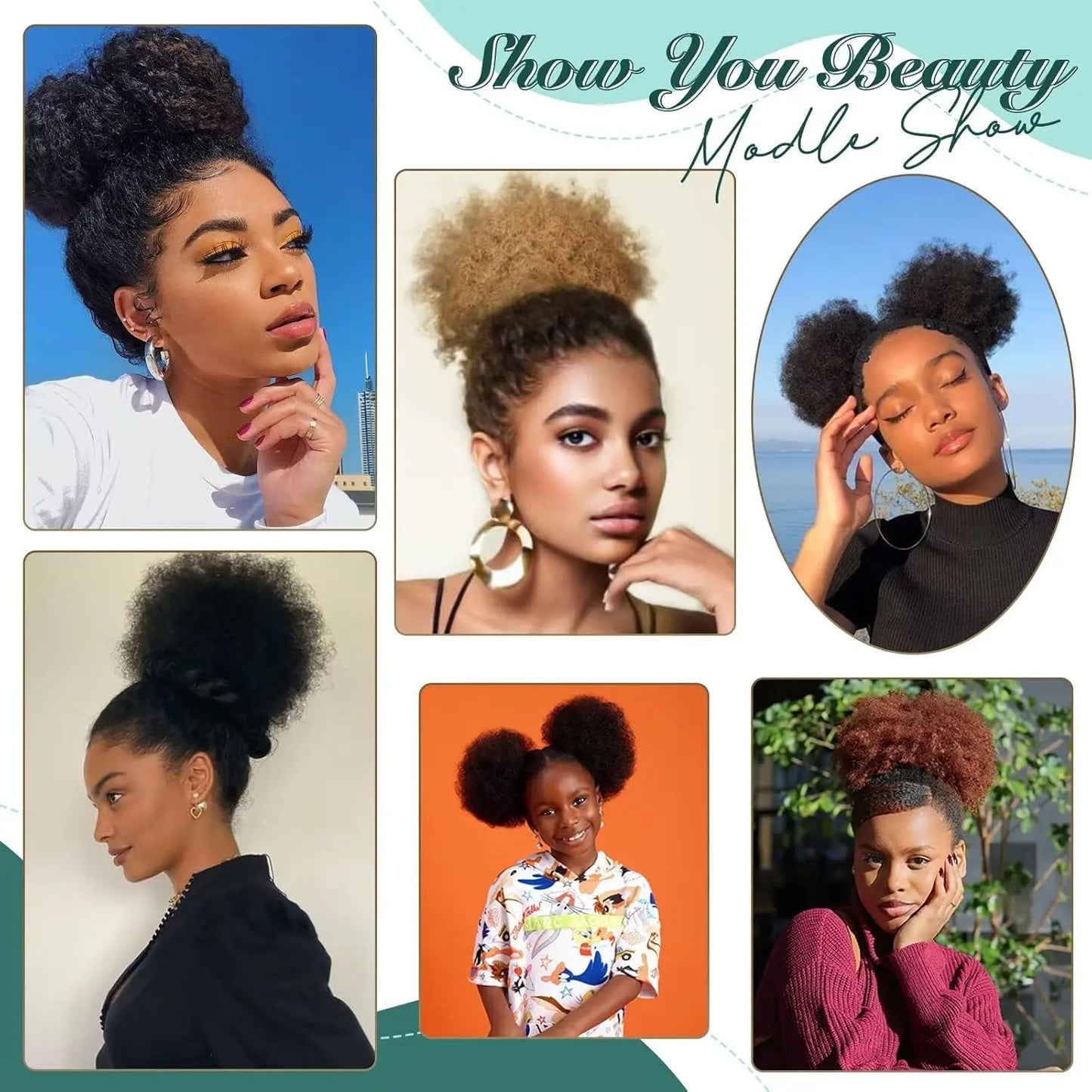 100% Human Hair Afro Kinky Puffs Drawstring Ponytail Extensions for Black Women 4# 99J 30 Kinky Curly Afro Puff Hair Accessories