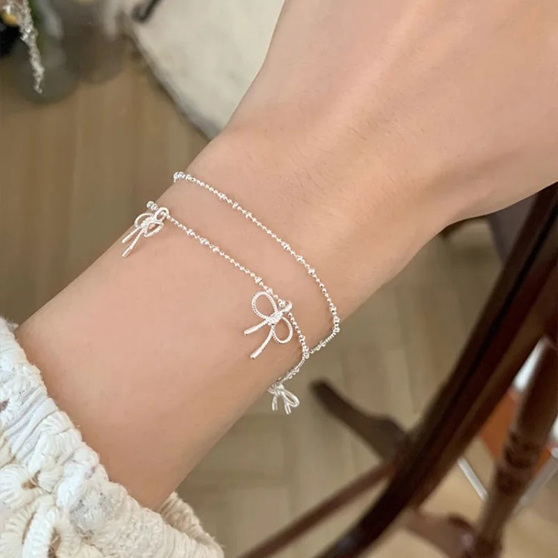 VENTFILLE 925 Sterling Silver Zircon Love Heart Bracelet For Women Bowknot Stars Bead Snake Bone Chain Jewelry Gift Dropship
