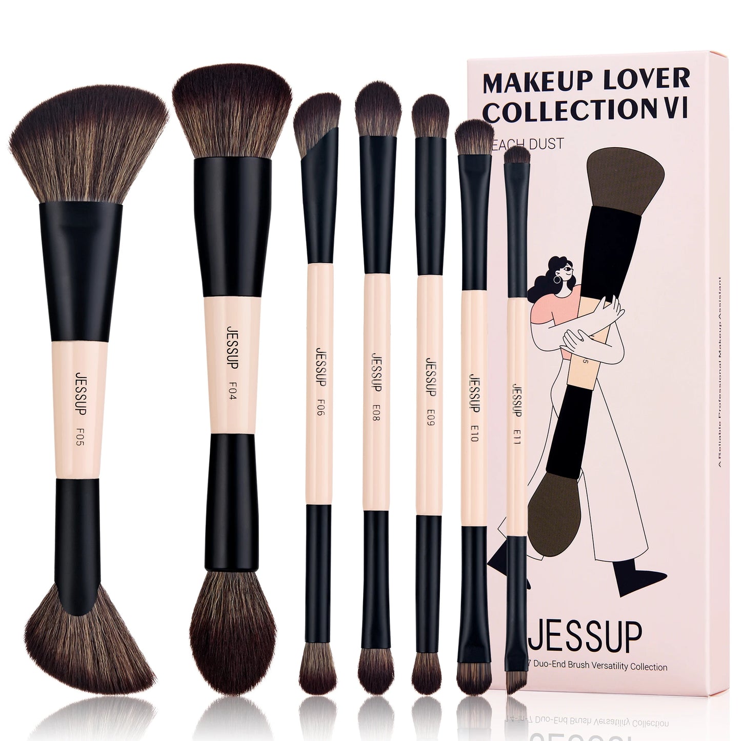 Jessup Makeup Brushes Set, 3/5/7pcs Double Sided Makeup Brush Foundation Eyeshadow Powder Blending,Cruelty-Free Peach Dust T600