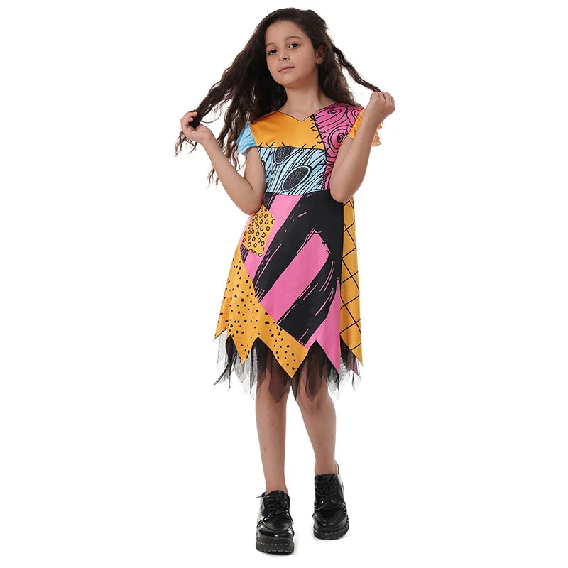 Baby Girls Halloween Costumes Cosplay Dress Nightmare Before Xmas Children Carnival Princess Sally Party Clothes 2-10 Years