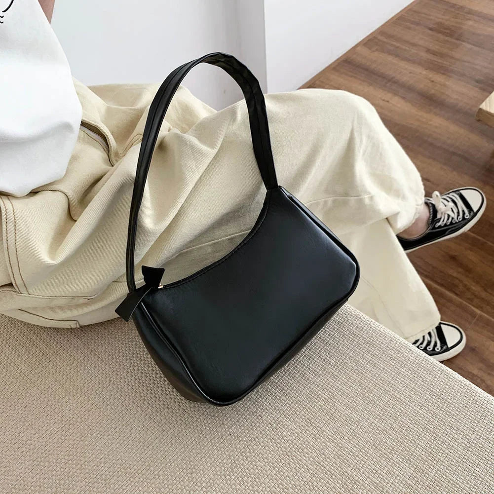 New Retro Soft PU Leather Women Shoulder Underarm Bags Casual Solid Color Small Top-Handle Handbags Ladies Fashion Shoulder Bags