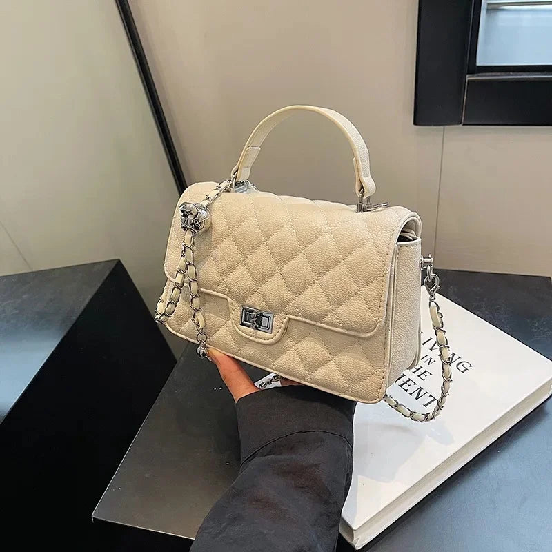 Small Square Lattice Chain Crossbody Bag Women's Shoulder Handbag Simple Handheld Underarm Bag Hot Sale Of The Season New Versat
