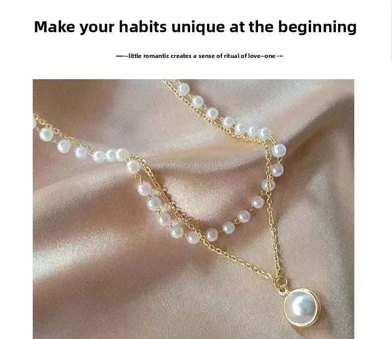 2025 New Women's Pearl Necklace Kpop Gold Color Beads Pendant Necklaces Goth Double Layer Chain Choker for Women Fashion Jewelry