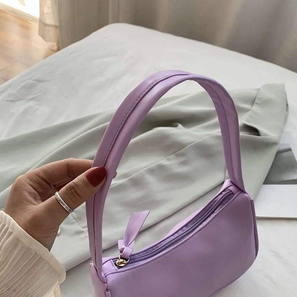 New Retro Soft PU Leather Women Shoulder Underarm Bags Casual Solid Color Small Top-Handle Handbags Ladies Fashion Shoulder Bags