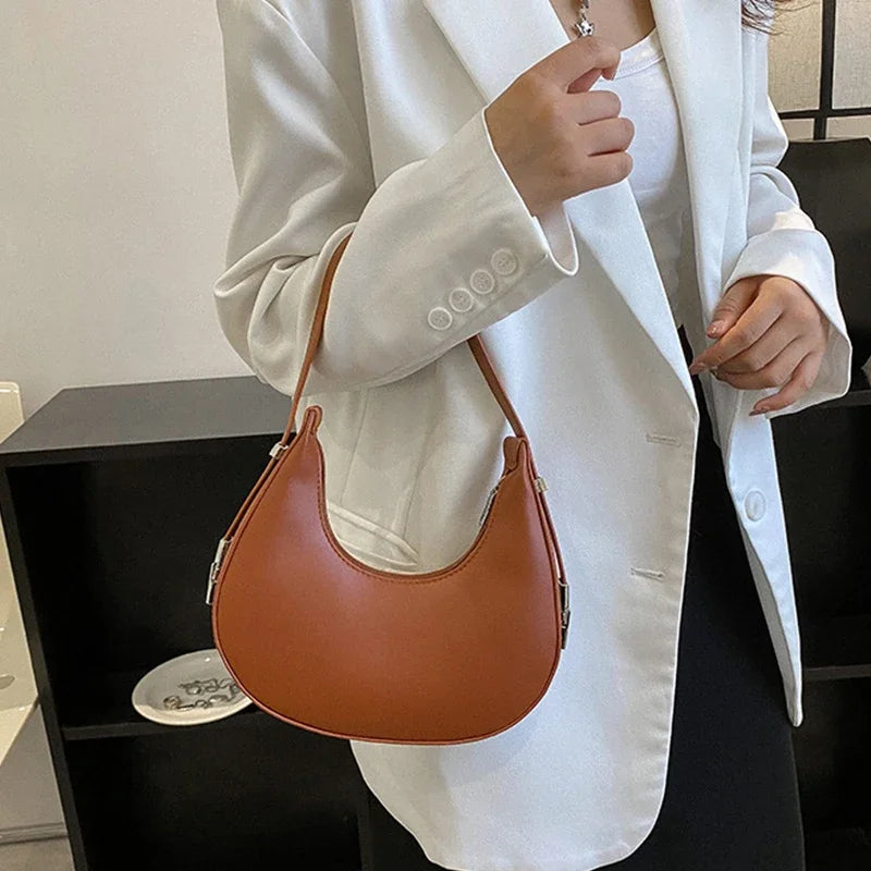 Fashion Luxury Design PU Leather Hobo Shoulder Bag Women Small Clutch Handbag Purse Female Underarm Bag Travel Totes