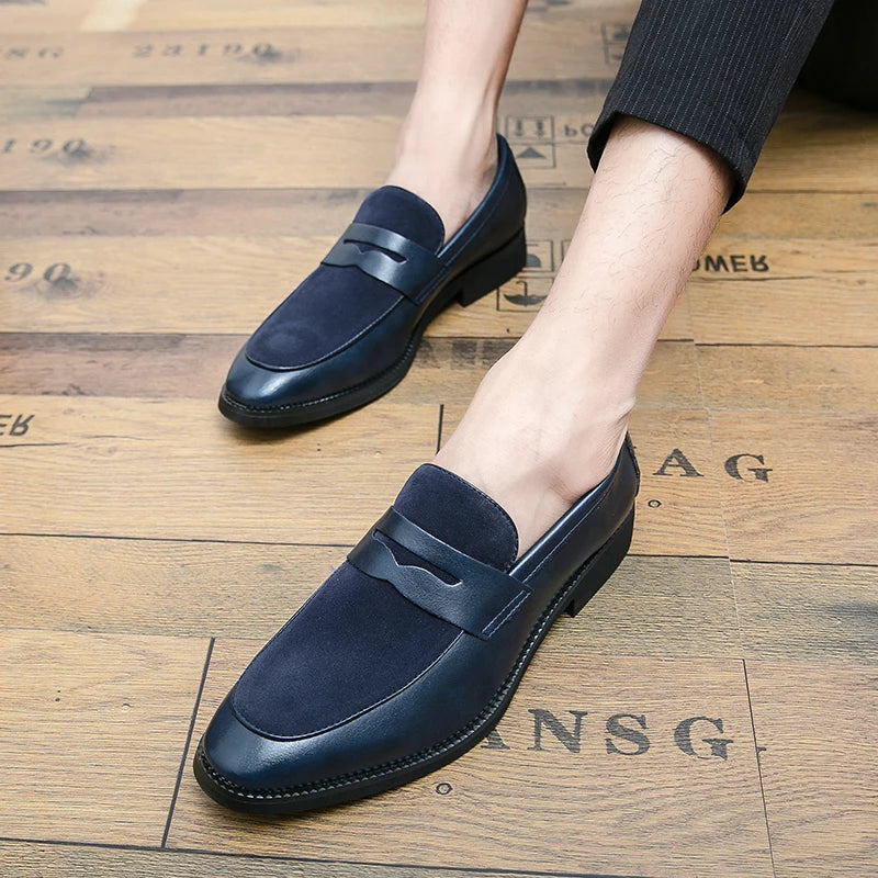 Italian Moccasins Suede Oxford Men Loafers Classic Original Derbies Shoes Pointed Toe Dress Leather Shoes Slip-On Wedding Shoes