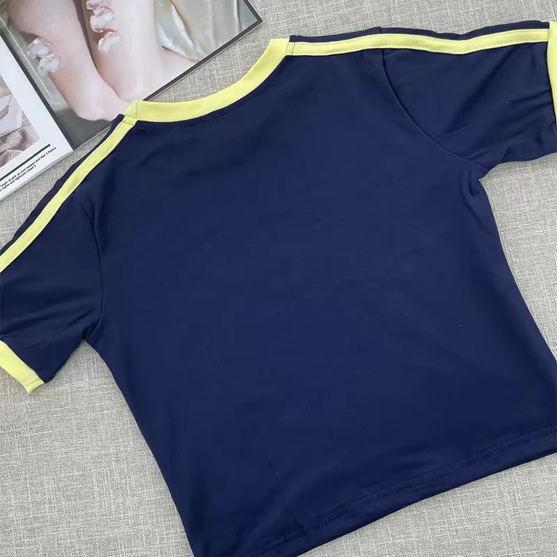 Retro Graphic Crop Top White Short Sleeve O Neck Casual T Shirt for Women y2k Aesthetic Vintage Basic Tees Ladies Clothes