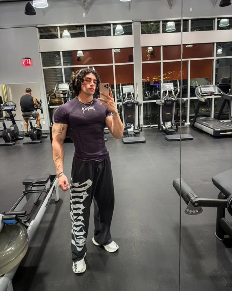 Men Short Sleeve 2025 Spring Autumn New StyleFitness Clothes Quick Drying Breathable Stretch Tight Fitting Clothing T-Shirt