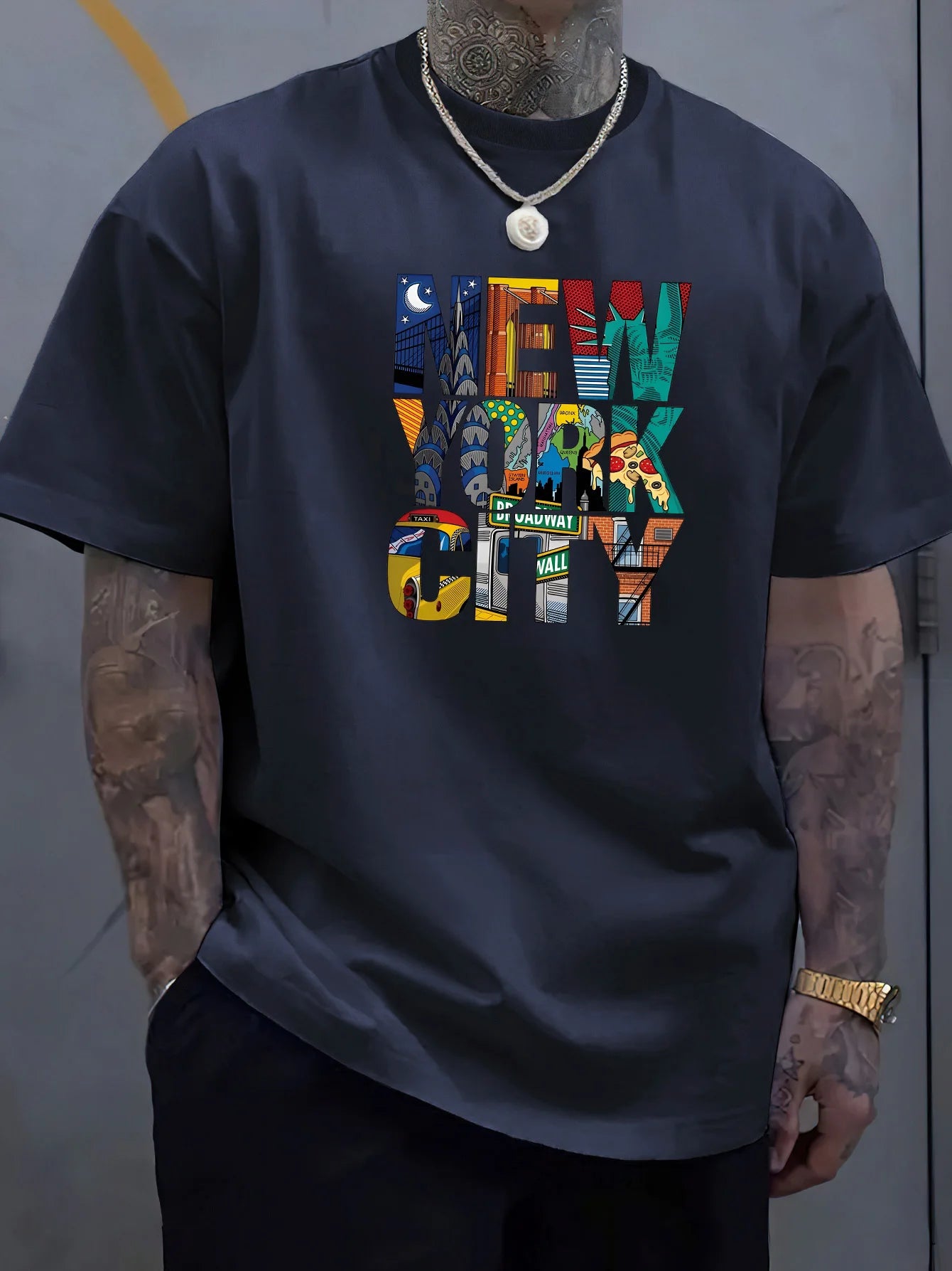 Summer Men 100% Polyester Comfortable Casual Loose Plus Size NEW YORK CITY Printed Sports Round Neck Short Sleeved T-shirt Top