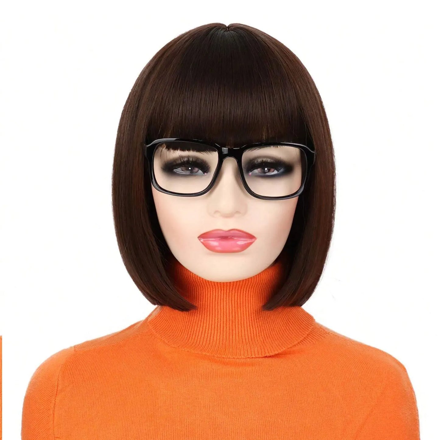 Brown Bob Wig With Bangs Synthetic Short Bob Wigs For Women Straight Bob Bangs Wig Heat Resistant Hair For Cosplay Daily Party