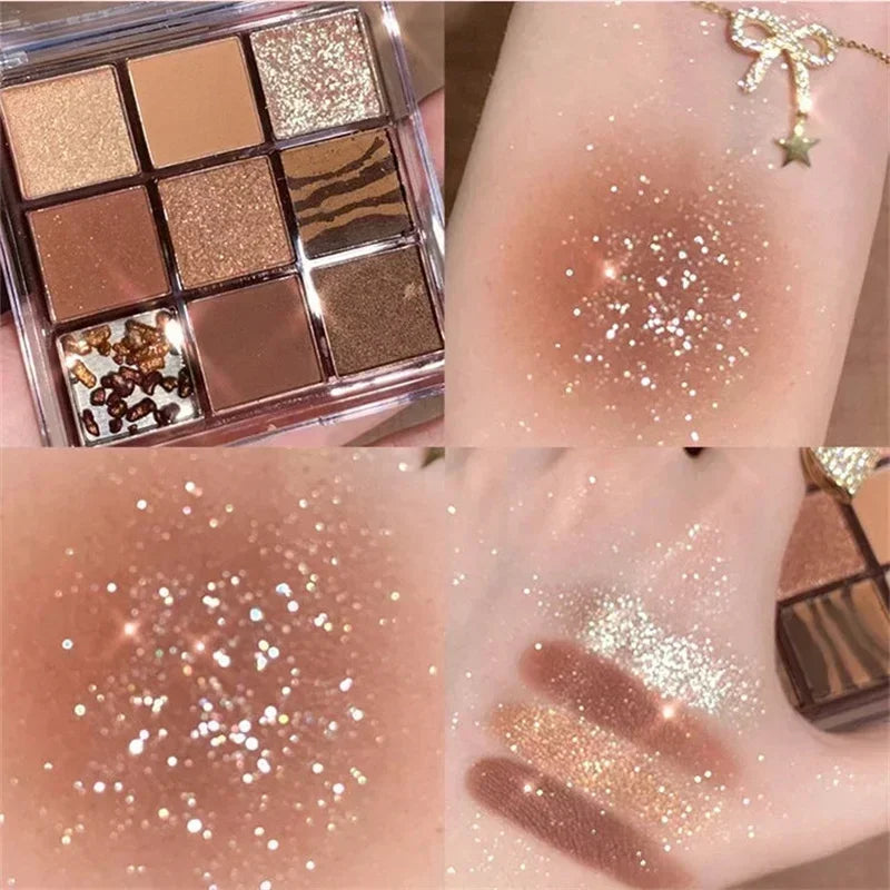 9 Colors Chocolate Eye Shadow Palette Pearly Matte Earth Color Eyeshadow Pallete Shiny Sequins Eye Pigments Lasting Makeup