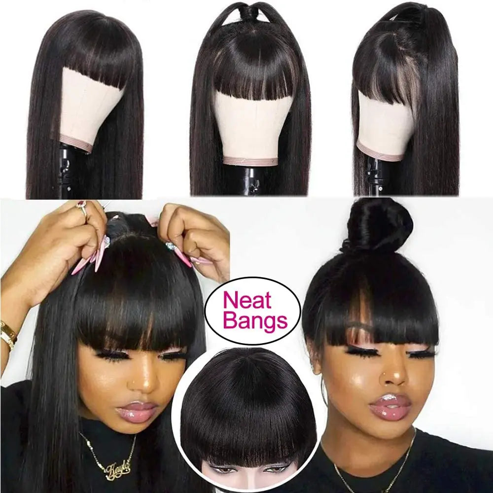 Wig With Bangs Fringe Wigs Human Hair Wig For Women Brazilian 100%Human Hair Sale Bangs Wig Full Machine Made Remy Hair Glueless