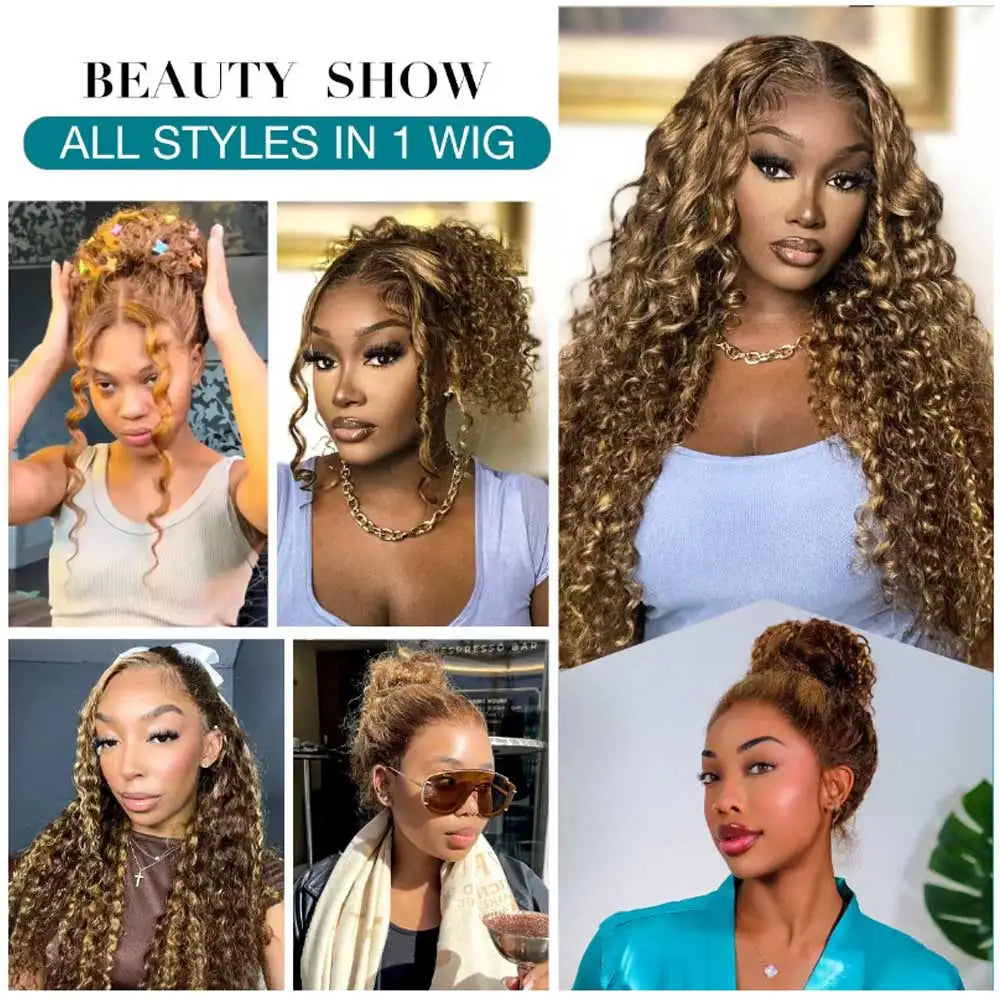 Invisible Strap 360 Full Lace Glueless Wig Chocolate Brown Deep Wave Frontal Wig Hidden Water Wave Lace Front Wig Human Hair