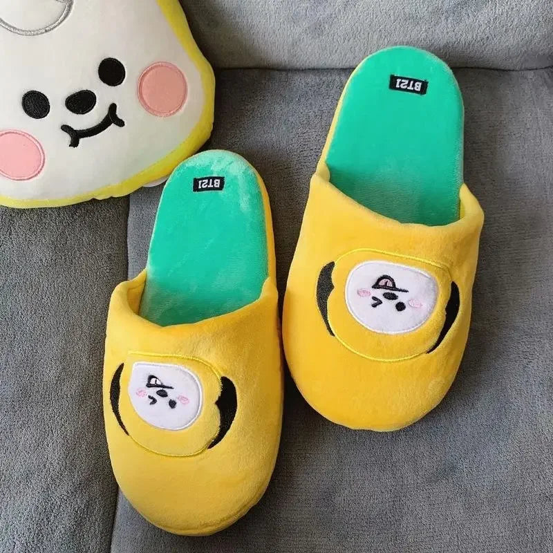 Anime BT21 Kawaii Plush Cotton Slippers Chimmy Cooky Women Fashion Spring Autumn Indoor Non-Slip Slippers