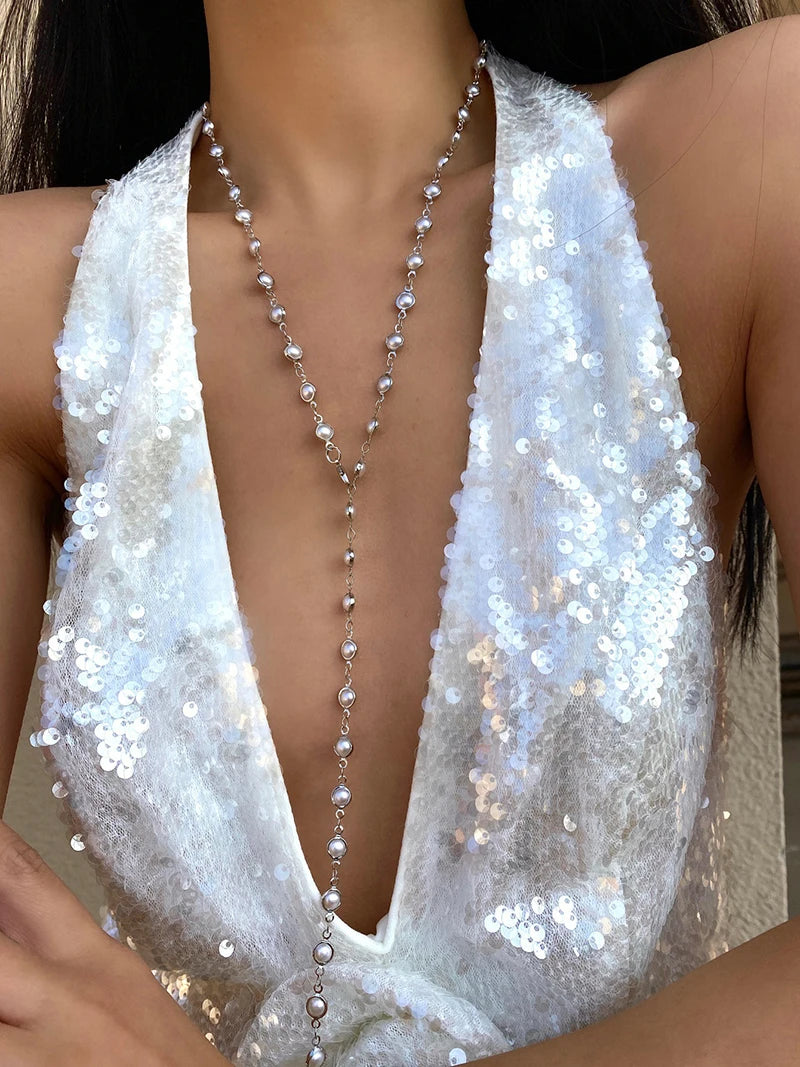 2025 New French Retro Pearl Long Chain Tassel Necklace Ladies Gentle Trend Elegant Holiday Accessories Y2K Simple Jewelry 80Cm