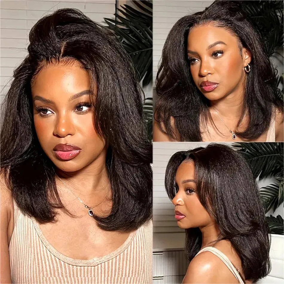 HD Lace Frontal Wigs 13x4 Glueless Wigs Kinky Straight Human Hair Lace Front Wigs Ready to Wear Yaki Straight Wigs For Women