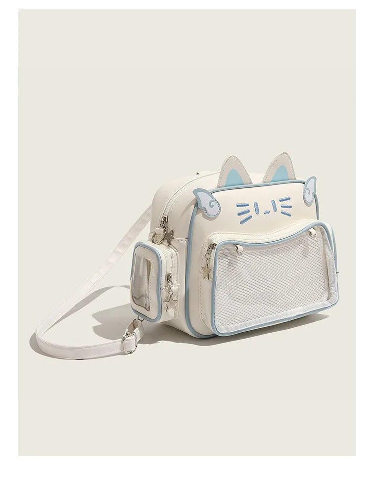 Women's Fashion Backpacks Y2K Korean Japan Kawaii Cat Ita Bag PU Cute Girls Transparent Pocket Aesthetic Shoulder Crossbody Bags