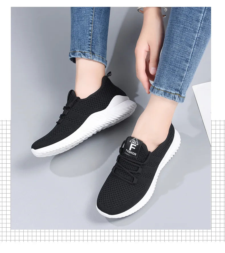 Comfortable Women's Casual Sneakers Summer Breathable Flat Shoes Fashion Women Sneakers Versatile Lace-Up Running Shoes 2025 New