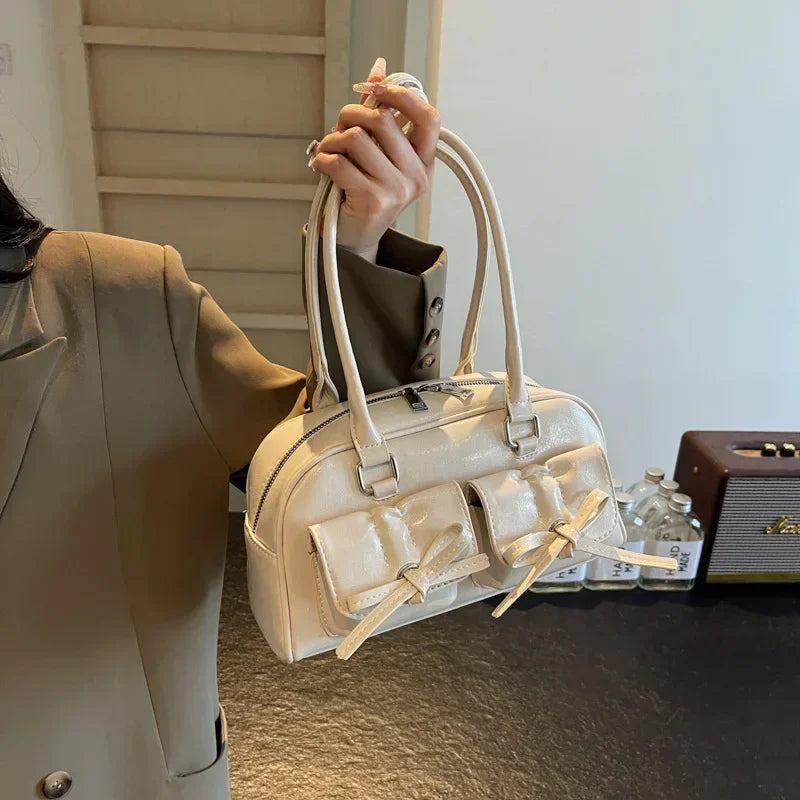 Vintage Women Business Shoulder Bags Simple Ladies Commute Tote Bag Pu Leather Female Underarm Bag Burgundy Large Handbags Purse