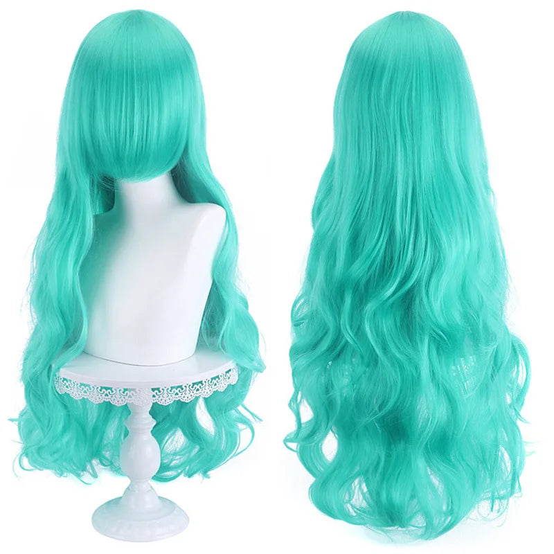 Diagonal Bangs Curly Long Wave Wig for Women Heat-resistant Fiber Synthetic Wig for Daily Cosplay