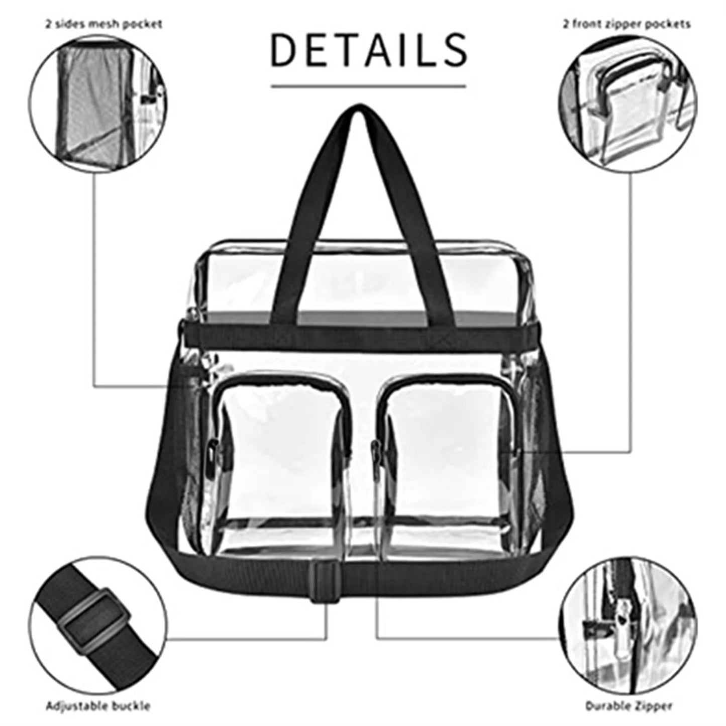 PVC Unisex Multi Pocket Casual Shoulder Bag Portable Large Capacity Transparent Waterproof Tote Bag