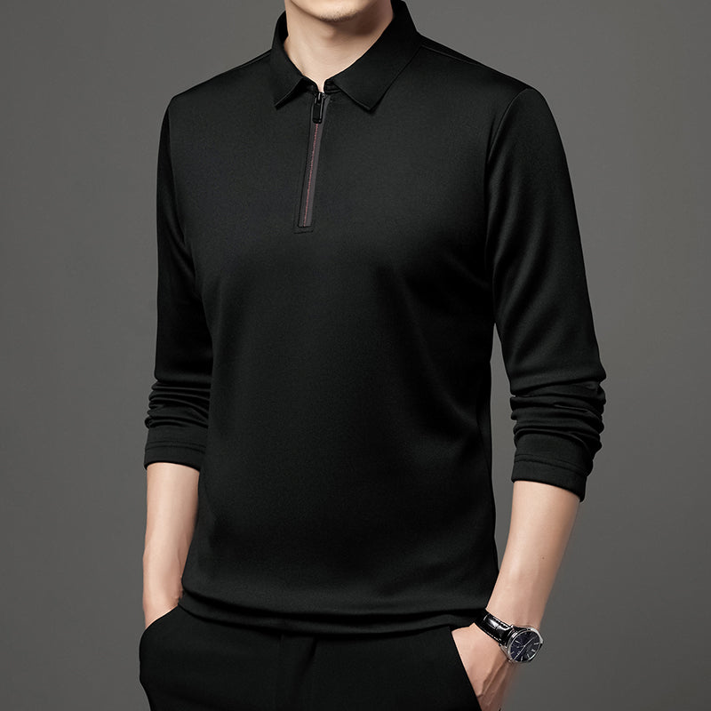 New T Shirt Zipper Polo Shirt Male Fashion Turn-Down Collar Long Sleeve Business Men Clothes