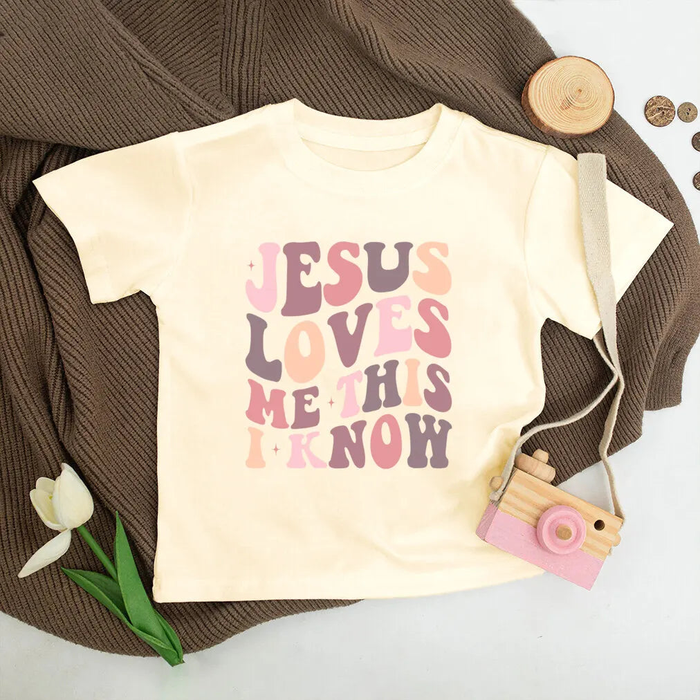 Jesus Loves Me Print Kids Shirt Retro Summer T-shirt Tops for Children Boys Girls Short Sleeve Tshirt Funny Toddler Clothes Tee