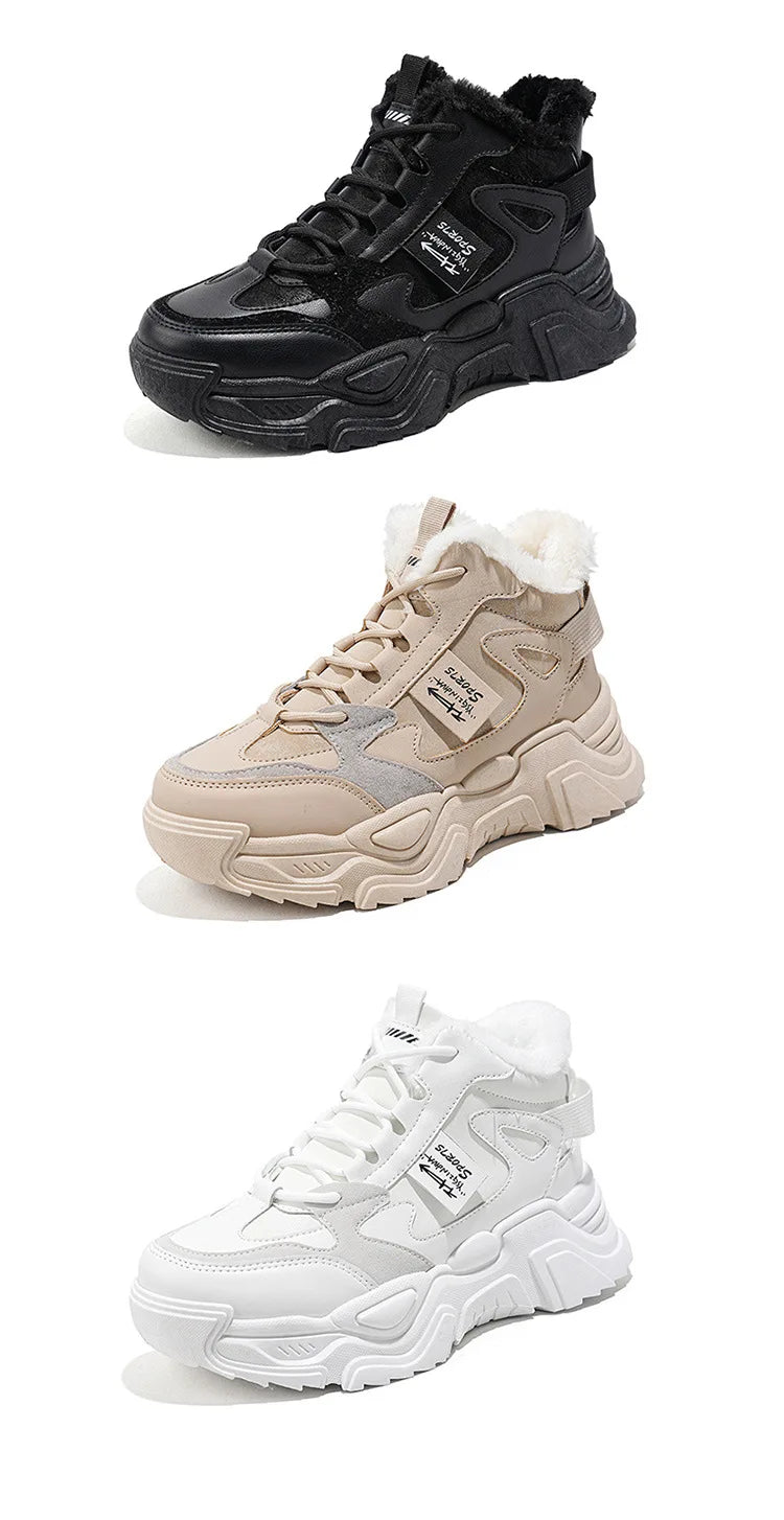 Winter New Women High Top Snow Boots Warm Plush Woman Comfortable Sneakers Waterproof Cottom Shoes Fashion Female Footwear 2025