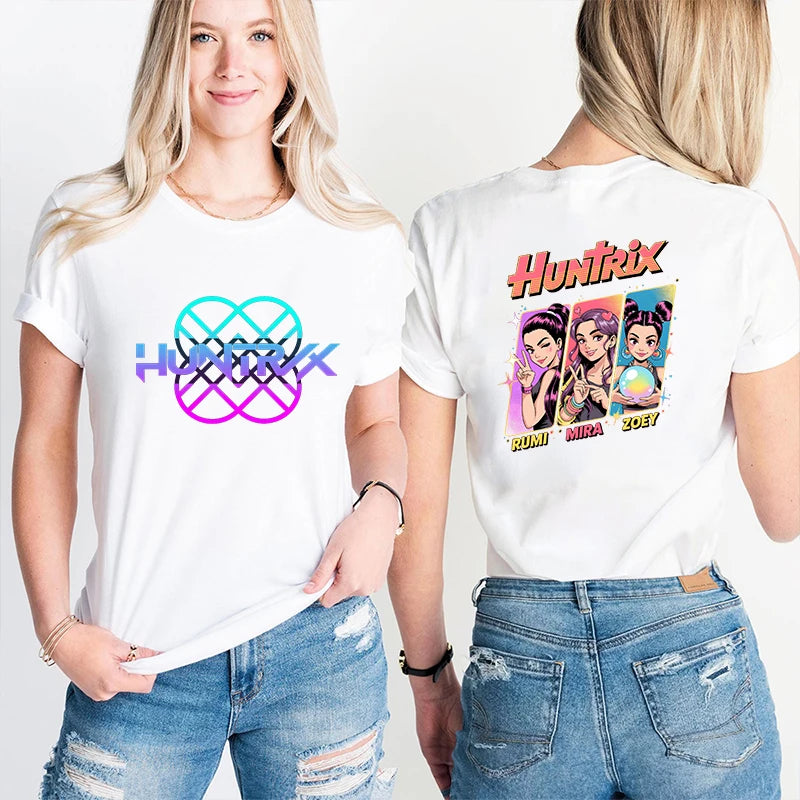 Kpop Demon Hunter HuntrX Print T-Shirts Fashion Casual Short Sleeve T-shirt Fashion Korean Anime Tshirts Women Clothes Tees Tops