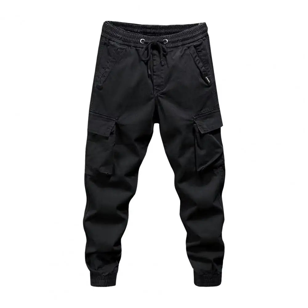 Multi-pocket Overalls Men's Cargo Pants with Drawstring Waist Multiple Pockets Ankle-banded Design for Daily Sports Streetwear