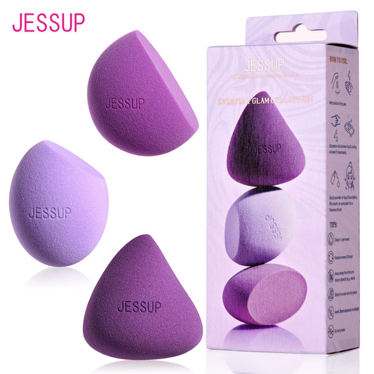 Jessup Makeup Sponge Set, 3pcs Make up Sponges for Face Foundation Concealer Contour and Blusher, Purple SP017