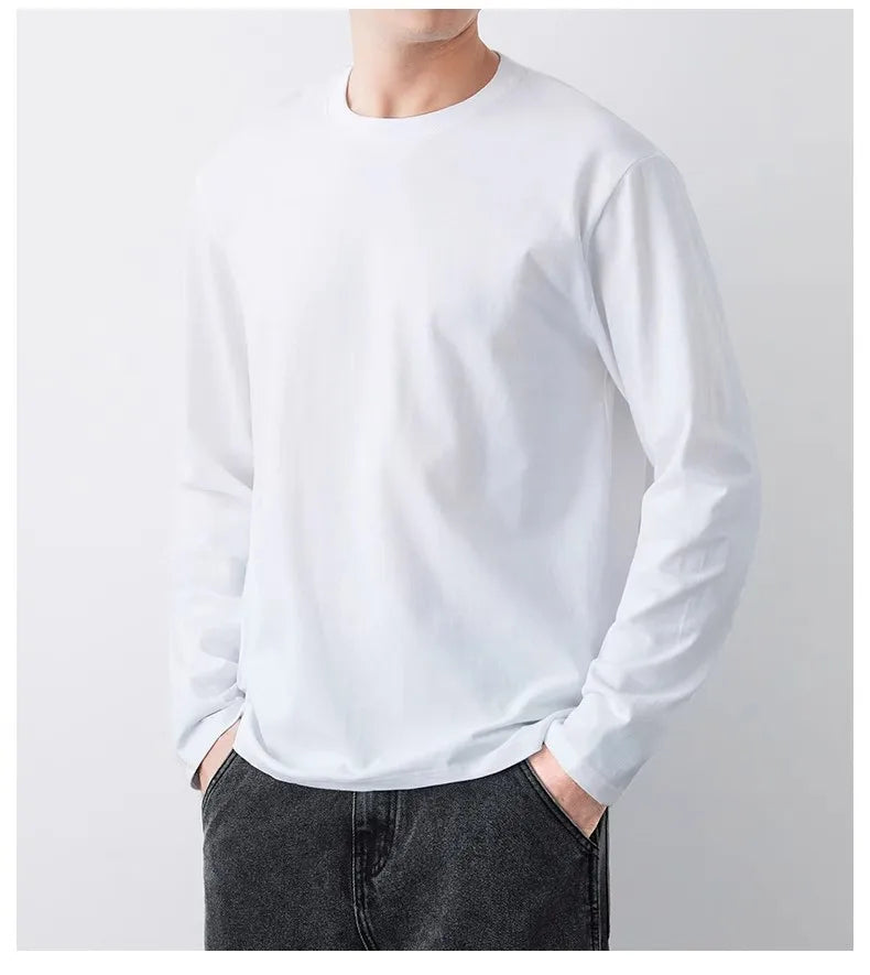 Fast Delivery T-Shirts Men Long Sleeves Tee Tops Male Autumn Plain Cotton Tshirts Plus Size 4XL 5XL Undershirts Man Clothing