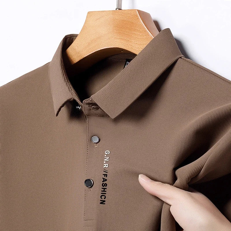 Men's Short Sleeve Solid Color Polo Shirt Breathable Comfortable Elastic Top New Arrivals Casual Business Style