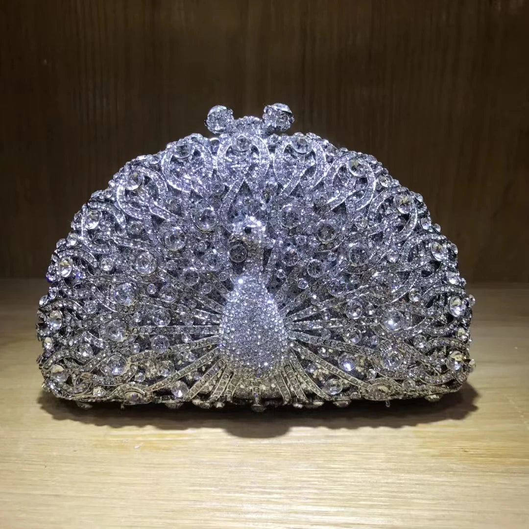 Women Peacock Animal Multicolored Clutch Bag Diamond Crystal Dinner Party Gala Handbag Wedding Bridal Birthday Gift Cute Purse