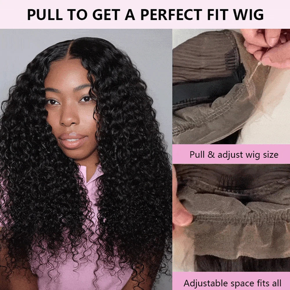 250 Density Hidden Strap 360 Full Lace Front Wig Human Hair Pre Cut Invisible Strap Deep Wave 360 Glueless Wigs with Drawstring