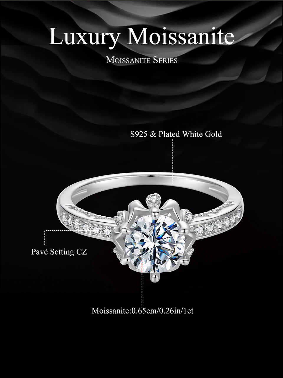 BAMOER D Color VVS1 EX Moissanite Flower Ring 1ct Round Moissanite Diamond Solitaire Engagement 925 Sterling Silver Rings For Wo