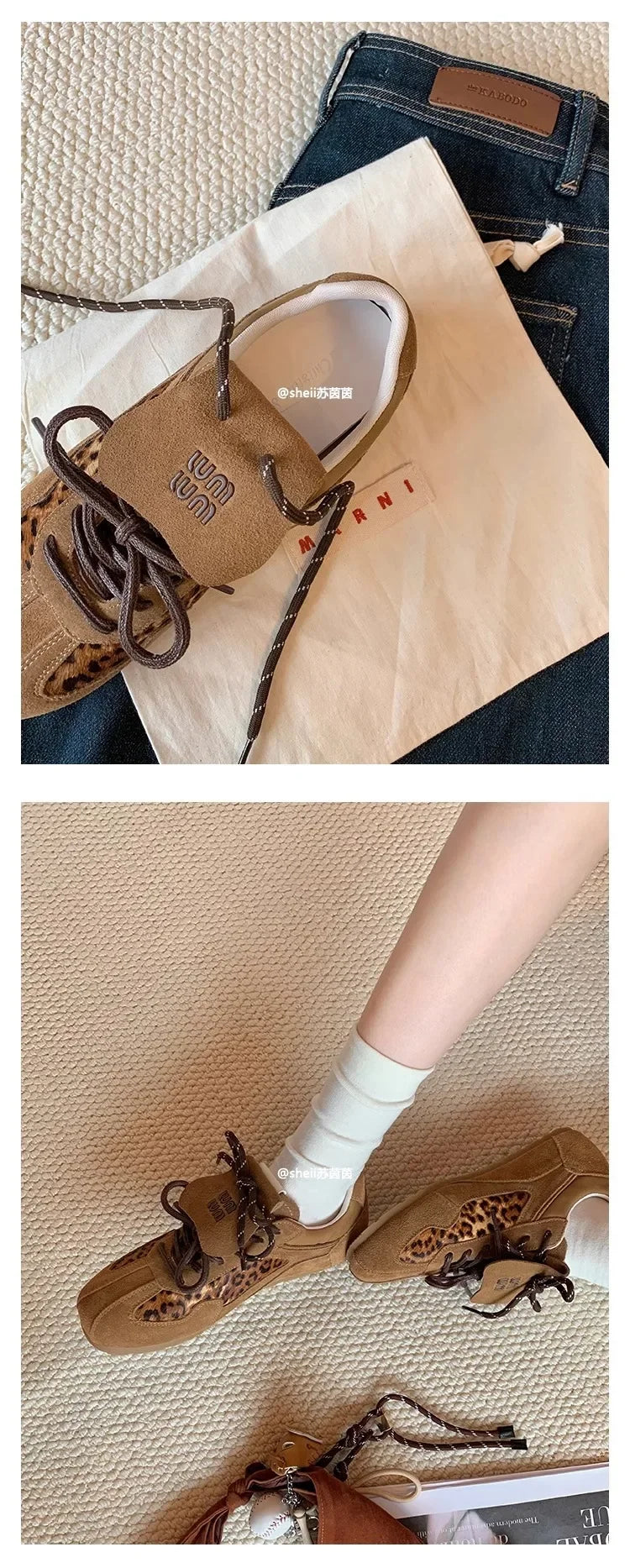 Sheii Retro Leopard Print Mink Casual Sport Flip Cover Deqin Shoes Women Board Shoes Comfortable Breathable Summer Sneakers