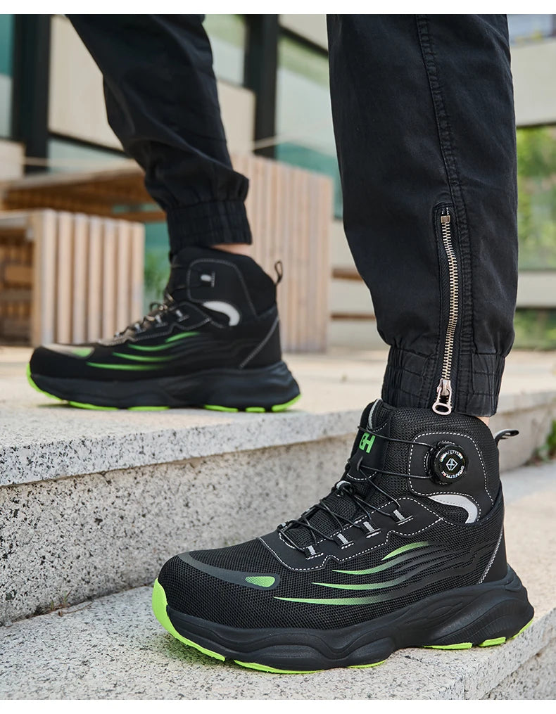 High Top Work Safety Boots Men Steel Toe Cap Work Shoes Rotating Button Indestructible Sneakers Protection Men Safety Shoes