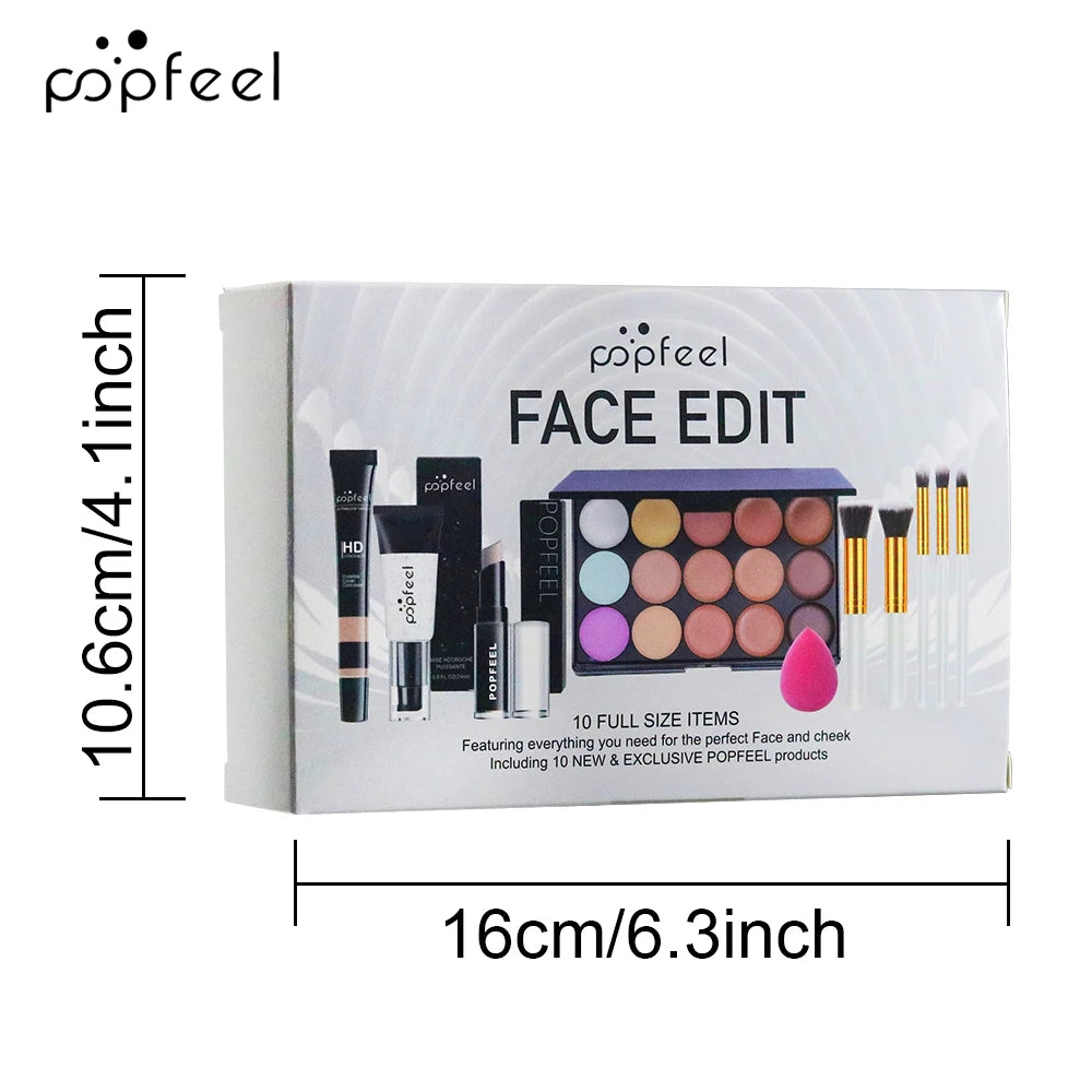 POPFEEL 10-Piece Face Makeup Set - Beginner-Friendly Foundation, Concealer & Brush Combo - Complete Face Makeup Kit for Flawless