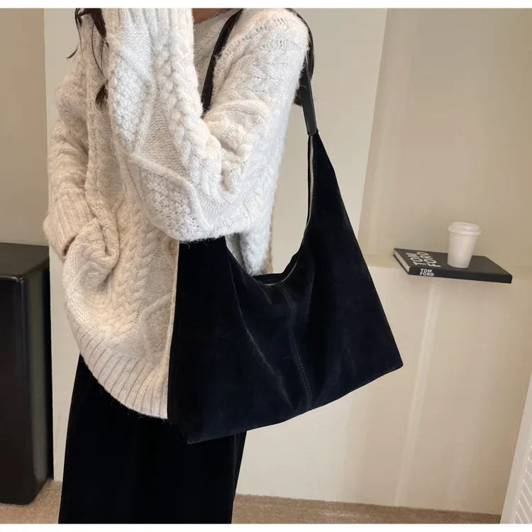 Vintage Suede New Large Capacity Women Tote Bag 2025 Autumn Winter Commute Shoulder Crossbody Bags Fashion Trend Underarm Bags