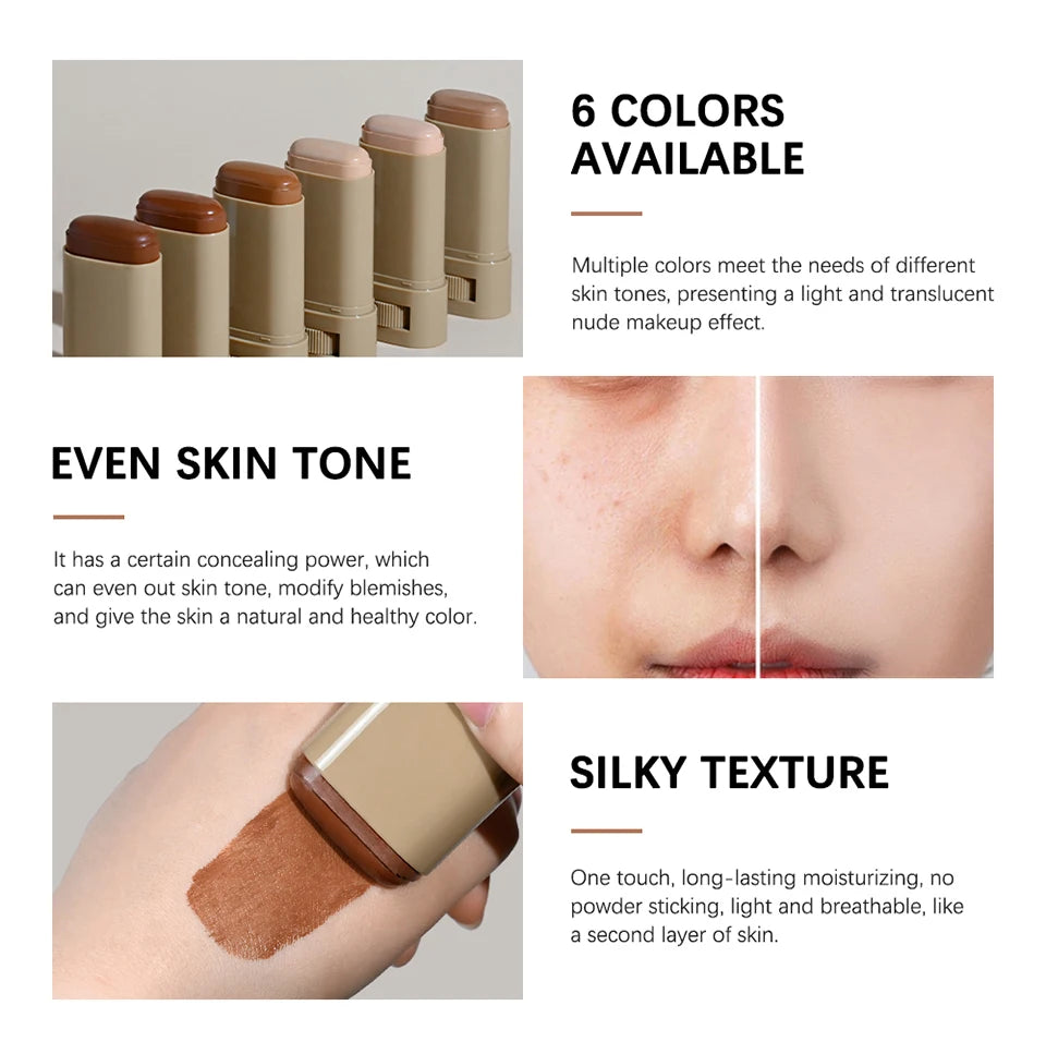 Skin Tint Foundation Stick 6 Colors Balm Serum Boosted Smooth Plumper Hight Coverage Travel Bronze Foundation Stick Makeup