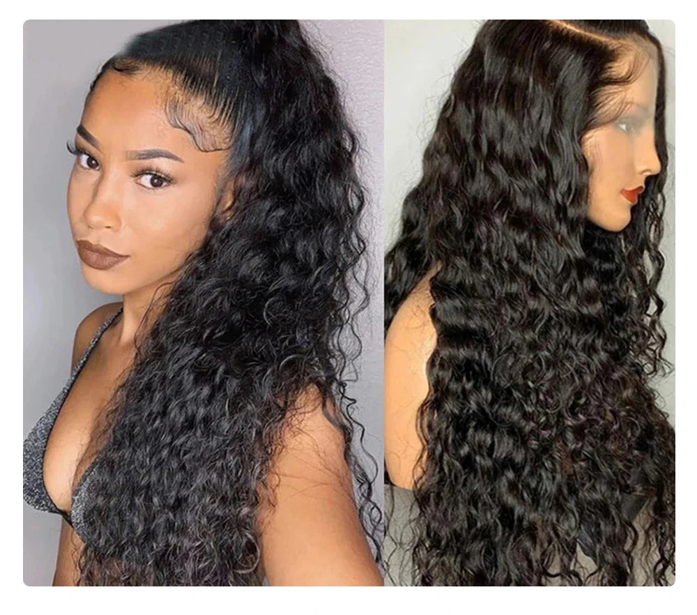 Deep Wave Frontal Wig Human Hair 13x4 Curly Human Hair Wig Transparent  Lace Wig 13x6 Water Wave Wigs 180 Density